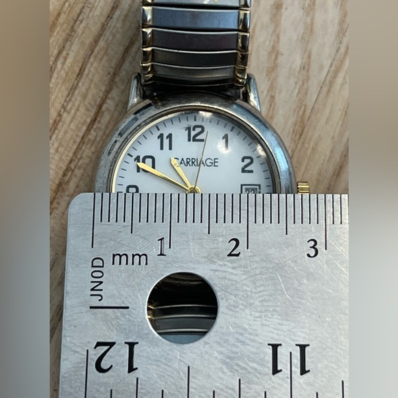 Carriage Ladies Watch Indiglo White Dial Two Tone Stretch Stainless Bracelet - Picture 8 of 8